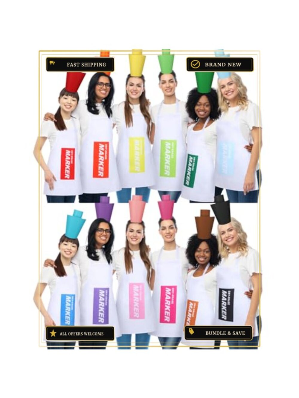 Dry Erase Marker Costume Set Aprons & Cardstock Hats for Halloween